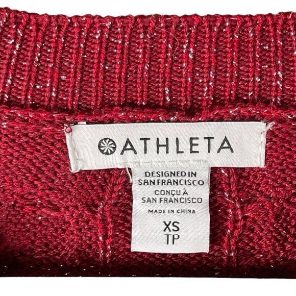 Athleta Crossroads Red Metallic Silver Crewneck Knit Sweater Women’s Size XS NWT - Picture 5 of 10